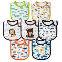 7Pcs Cotton Waterproof Baby Bibs Adjustable Hook Loop Infant Food Bibs Unisex Newborn Keepsake Gift for Drooling Teething