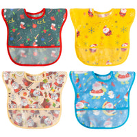 2ooya 4pcs Baby Christmas Bibs Baby Feeding Bibs Toddler Waterproof Bib Set with Crumb Catcher Pocket Infant Adjustable Teething Food Bib Baby Keepsake Gift for Christmas,6-12 Months