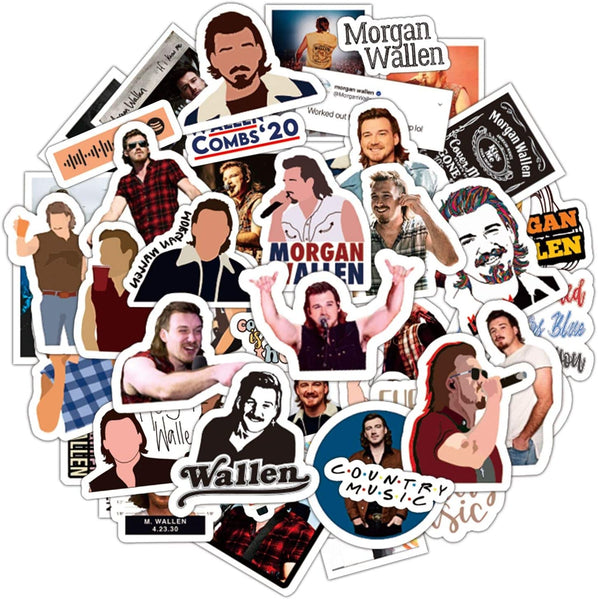 50 Pcs Morgan Wallen Singer Stickers Party Supplies Vinyl Waterproof Sticker Aesthetic Stickers Mobile Phone Stickers for Phone Case Laptop Water Bottle