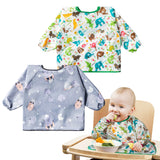 2Pcs Baby Weaning Bibs Infant Animal SPace Coverall Long Sleeve Bib Toddlers Waterproof Self-feeding Bibs All Over High Chair Tray Catch Coverall for Boys Girls Eating Weaning Messy Play, 6-36Months