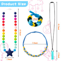 7Pcs Sensory Chew Necklace Bracelet for Boys and Girls Fabric Necklace Bracelet Silicone Chewable Jewelry Pendant Teether Necklace Beads for Autism ADHD SPD Baby Oral Motor Chewing Biting Teething Toy