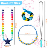 7Pcs Sensory Chew Necklace Bracelet for Boys and Girls Fabric Necklace Bracelet Silicone Chewable Jewelry Pendant Teether Necklace Beads for Autism ADHD SPD Baby Oral Motor Chewing Biting Teething Toy