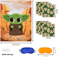 ANGOLIO Baby Yoda Pin The Tail Games Party Supplies Pin The Frog on The Space Wars Poster Birthday Collection Favor Baby Shower Background Game Accessories for Kids ( Includes 2 Blindfolds )