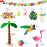 55Pcs Hawaiian Party Toys Set Include 6Pcs Inflatable Palm Tree Flamingo Beach Ball Parrot Beach Pool Toys 49Pcs Tropical Hawaiian Luau Jungle Party Decoration Tropical Summer Party Supplies Favors