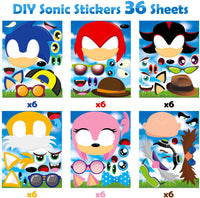 36 Pack Sonic Face Stickers Themed Make a Face Stickers Party Supplies Mixed and Matched Fantasy Party Favors Make Your Own Characters Stickers Gifts Rewards Art Craft for Boys Girls