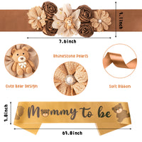 Brown Bear Maternity Sash Bear Mommy to Be & Daddy to Be Corsage Brown Clementine Flower Crown Pregnancy Sash Decoration Baby Boy Shower Kit Gender Reveal Party Favors Pregnancy Photo Prop Gift