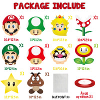 Mario Cartoon Character Party Favor Supplies Mario Brother Party Banner Mario Theme Porch Decor Hanging Flags Banners Wall Decoration for Photo Booth Props Birthday