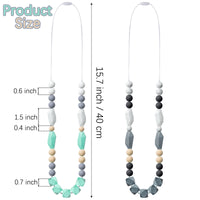 2Pcs Teething Necklaces for Mom to Wear Silicone Sensory Nursing Chew Teeth Beads Gray Green Biting Oral Motor Chewy Relief Teether Toy with Flat and Round Beads Gift