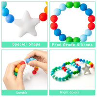 3Pcs Sensory Chew Bracelet for Kids Silicone Teething Beads Ring for Toddler Baby White Star Chewable Biting Jewelry Toys for Autism ADHD SPD Oral Motor Nursing Grasping