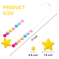 2Pcs Sensory Chew Necklace for Boys Girls Silicone Yellow Red Star Chewable Jewelry Colorful Chew Teether Necklace Autism ADHD SPD Baby Oral Motor Chewing Beads Pendant Biting Nursing Teething Toy