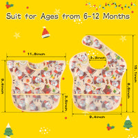 2ooya 4pcs Baby Christmas Bibs Baby Feeding Bibs Toddler Waterproof Bib Set with Crumb Catcher Pocket Infant Adjustable Teething Food Bib Baby Keepsake Gift for Christmas,6-12 Months