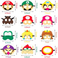 ANGOLIO 12Pcs Mario Felt Masks Themed Party Supplies Birthday Wario Party Favors Dress Up Costumes Mask Photo Booth Prop Cartoon Character Cosplay Pretend Play Accessories Gift for Kids Boys Girls