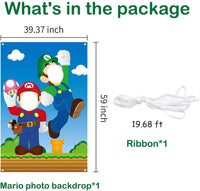 Mario Brother Photo Booth Props Photography Backdrops , 39.7 x 59 inch Mario Brother Photo Door Banner, Mario brother Banner with Rope, Mario brother Themed Party Decoration Supplies Party Favors