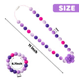 2Pcs Babies Sensory Chew Bracelet Necklace Silicone Chewable Jewelry Purplu Rose Chewy Teether Beads for Autism ADHD SPD Biting Oral Motor Teething Pendant Toy Baby Shower Christmas Gift