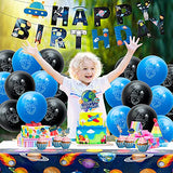 48Pcs Outer Space Party Supplies Solar System Themed Party Decoration Favor Happy Birthday Banner,Tablecloth, Balloon for Kids Children Birthday Party