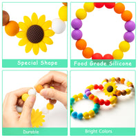 3Pcs Sensory Chew Bracelet for Kids Silicone Teething Beads Ring for Toddler Baby Yellow Sunflower Chewable Biting Jewelry Toys for Autism ADHD SPD Oral Motor Nursing Grasping