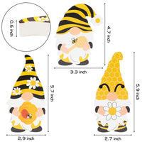 3Pcs Bee Sunflower Gnome Wooden Sign Honeybee Gnome Wooden Freestanding Table Decor Double Printed Gnome Tabletop Centerpiece Ornament Decoration for Summer Beach Home Office Party