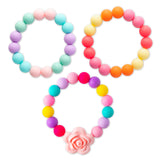 3Pcs Sensory Chew Bracelet for Kids Silicone Teething Beads Ring for Toddler Baby Pink Rose Chewable Biting Jewelry Toys for Autism ADHD SPD Oral Motor Nursing Grasping