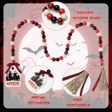 Halloween Wood Bead Garland Classic Horror Movie Character with Tassel Horror Character Tag Halloween Farmhouse Hanging Tiered Tray Decor for Halloween Horror Movie Lover Party Home Table Mantelpiece