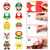 Mario Cartoon Character Party Favor Supplies Mario Brother Party Banner Mario Theme Porch Decor Hanging Flags Banners Wall Decoration for Photo Booth Props Birthday