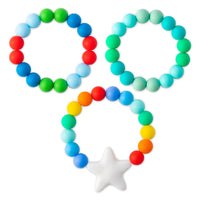 3Pcs Sensory Chew Bracelet for Kids Silicone Teething Beads Ring for Toddler Baby White Star Chewable Biting Jewelry Toys for Autism ADHD SPD Oral Motor Nursing Grasping