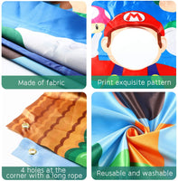 Mario Brother Photo Booth Props Photography Backdrops , 39.7 x 59 inch Mario Brother Photo Door Banner, Mario brother Banner with Rope, Mario brother Themed Party Decoration Supplies Party Favors