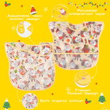 2ooya 4pcs Baby Christmas Bibs Baby Feeding Bibs Toddler Waterproof Bib Set with Crumb Catcher Pocket Infant Adjustable Teething Food Bib Baby Keepsake Gift for Christmas,6-12 Months