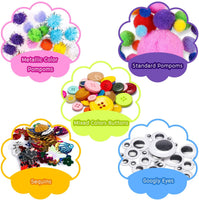 WATINC 800Pcs DIY Art Craft Sets Supplies for Kids Toddlers Modern Kid Crafting Supplies Kits Include Pipe Cleaners, Wiggle Googl Eyes, Glitter Pom Poms, Feather, Buttons, Sequins