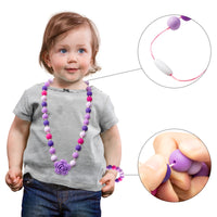 2Pcs Babies Sensory Chew Bracelet Necklace Silicone Chewable Jewelry Purplu Rose Chewy Teether Beads for Autism ADHD SPD Biting Oral Motor Teething Pendant Toy Baby Shower Christmas Gift