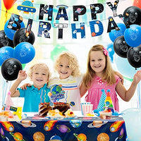 48Pcs Outer Space Party Supplies Solar System Themed Party Decoration Favor Happy Birthday Banner,Tablecloth, Balloon for Kids Children Birthday Party