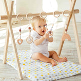 5pcs Baby Play Gym Toy Set, Wooden Hanging Toy for Infant Play Gym Frame Activity, Wooden Exercise Nursing Pendant Teether Rattles Montessori Sensory Toys for Newborn Birthday Shower Gifts Decor