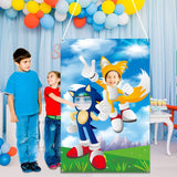 Sonic Photo Door Backdrop Props Themed Face Frame Photos Banner Large Fabric Door Party Supplies Hanging Decoration Pretend Photo Booth Props for Birthday Sonic Halloween Party