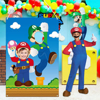 Mario Brother Photo Booth Props Photography Backdrops , 39.7 x 59 inch Mario Brother Photo Door Banner, Mario brother Banner with Rope, Mario brother Themed Party Decoration Supplies Party Favors