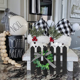 2Pcs Farmhouse Wooden Picket Fence Tiered Tray Decoration Frame Black&White Plaid Mini Wooden Fence Shaped Sign Decor Summer Rustic Wooden Sign Decoration for Home Kitchen Shelf Photo Prop