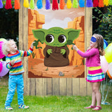 ANGOLIO Baby Yoda Pin The Tail Games Party Supplies Pin The Frog on The Space Wars Poster Birthday Collection Favor Baby Shower Background Game Accessories for Kids ( Includes 2 Blindfolds )