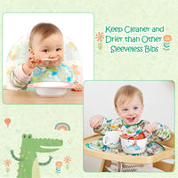 2Pcs Baby Weaning Bibs Infant Animal SPace Coverall Long Sleeve Bib Toddlers Waterproof Self-feeding Bibs All Over High Chair Tray Catch Coverall for Boys Girls Eating Weaning Messy Play, 6-36Months