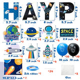 48Pcs Outer Space Party Supplies Solar System Themed Party Decoration Favor Happy Birthday Banner,Tablecloth, Balloon for Kids Children Birthday Party