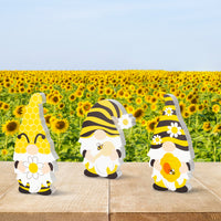 3Pcs Bee Sunflower Gnome Wooden Sign Honeybee Gnome Wooden Freestanding Table Decor Double Printed Gnome Tabletop Centerpiece Ornament Decoration for Summer Beach Home Office Party