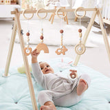 5pcs Baby Play Gym Toy Set, Wooden Hanging Toy for Infant Play Gym Frame Activity, Wooden Exercise Nursing Pendant Teether Rattles Montessori Sensory Toys for Newborn Birthday Shower Gifts Decor