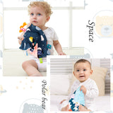 2Pcs Baby Appease Towel Blankets Bear Space Infant Soothing Plush Blanket with Colorful Taggies Teether Toddler Soft Security Blankets Newborn Square Comfort Hand Towels Keepsake Toys Gift