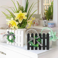 2Pcs Farmhouse Wooden Picket Fence Tiered Tray Decoration Frame Black&White Plaid Mini Wooden Fence Shaped Sign Decor Summer Rustic Wooden Sign Decoration for Home Kitchen Shelf Photo Prop