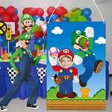 Mario Brother Photo Booth Props Photography Backdrops , 39.7 x 59 inch Mario Brother Photo Door Banner, Mario brother Banner with Rope, Mario brother Themed Party Decoration Supplies Party Favors