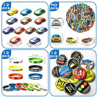 98Pcs Race Cars Party Supplies Kit, Race Cars Party Favors Cars All-in-One Pack Party Supplies Include Mini Cars Race Cars Stickers Keychain Wristband Badge for Kids Birthday Party