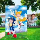 Sonic Photo Door Backdrop Props Themed Face Frame Photos Banner Large Fabric Door Party Supplies Hanging Decoration Pretend Photo Booth Props for Birthday Sonic Halloween Party