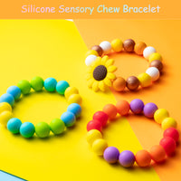 3Pcs Sensory Chew Bracelet for Kids Silicone Teething Beads Ring for Toddler Baby Yellow Sunflower Chewable Biting Jewelry Toys for Autism ADHD SPD Oral Motor Nursing Grasping