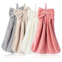 4Pcs Hanging Hand Towels with Hanging Loop Absorbent Round Hand Towels Coral Fleece Bathroom Hand Towels Soft Thick Dish Cloth Hand Dry Towels for Kitchen Bathroom
