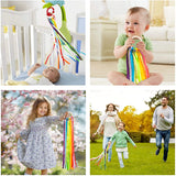 Rainbow Wind 2P Ribbon Hand Kite Toy, Including Rainbow Black&White Ribbon Wind Wand Toy Baby Sensory Toy Infants Wooden Toy Toddler Waldorf Toy Montessori Toy for Baby Shower Birthday Party Favors