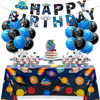 48Pcs Outer Space Party Supplies Solar System Themed Party Decoration Favor Happy Birthday Banner,Tablecloth, Balloon for Kids Children Birthday Party