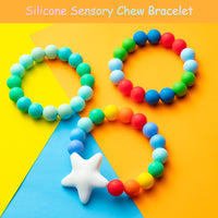 3Pcs Sensory Chew Bracelet for Kids Silicone Teething Beads Ring for Toddler Baby White Star Chewable Biting Jewelry Toys for Autism ADHD SPD Oral Motor Nursing Grasping