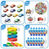 ANGOLIO Race Cars Party Supplies Kit, Lightning McQueen Party Favors All-in-one Package Party Supplies Including Cartoon Tattoo Stickers Mini Model Cars Bracelet Goodie Bag, 122Pcs